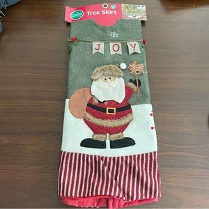 Winter Wonder Lane 48 Inch Tree Skirt Burlap and Fleece Santa Red Green Joy